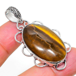 Tiger Eye Handmade 925 Sterling Silver Jewelry Pendant 1.97 y7b69