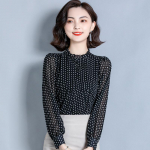 Sifonki s&auml;rk naiste suvekomplekt lahtise temperamendiga must seenkrae t&auml;piline l&auml;&auml;ne stiilis mooruspuu siidist kampsun pluusid ja s&auml;rgid 2XL must