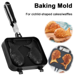 Kahekordne Kala Kujuline Taiyaki Magustoidu Vahvlikoogi Valmistaja Pann Mittekleepuv Alumiiniumisulamist K&uuml;psetusvorm Koduseks Kasutamiseks spain black