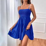 Women's Summer One Line Neckline Thin Suspender Solid Color Versatile Texture Dress S