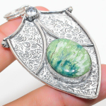 Chrysoprase, White Topaz 925 Sterling Silver Jewelry Pendant 2.68 l7k22