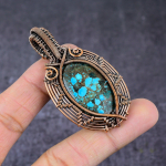 Tibetan Turquoise Gemstone Handmade Copper Wire Wrap Jewelry Pendant 2.6 n9f08