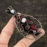 Red Labradorite, Moonstone Copper Wire Wrap Jewelry Pendant 3.46 g5d88