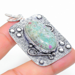 Ruby in Fuchsite Ethnic Handmade 925 Sterling Silver Jewelry Pendant 2.05 h3I85