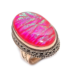 Pink Triplet Opal Handmade Copper Jewelry Ring Size 7 f9u60