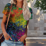 Naiste suvine T-s&auml;rk V&auml;rviline grafiti tr&uuml;kk Retro mood L&uuml;hikeste varrukatega T-s&auml;rgid Vabaaja Tr&uuml;kiga Topid XS must