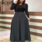 QICED Lillelise mustriga pikkade varrukatega boheemlaslik kleit naistele kevad-s&uuml;gis O-kaelusega suured kiiged pikad kleidid S