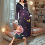 Naiste &ouml;&ouml;s&auml;rk Moodne tr&uuml;kitud pikk majamantel V-kaelusega pidžaama taskutega kleit XXXXL