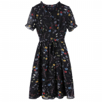 Suuruses Naiste Lilleline Sifonkkleit - Suvi 2023 V&ouml;&ouml;kohast kummiga l&uuml;hikeste varrukatega kleit 4XL must