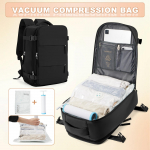 Ryanair 40x25x20 Reisi seljakott Suure mahutavusega Kokkupandav Matkakott vaakumkottide ja k&auml;sipumbaga, Hoiustamise seljakott must