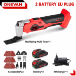 ONEVAN 20000OPM Elektriline Ostsilleeriv Multifunktsionaalne T&ouml;&ouml;riist L&otilde;ikur Trimmer Saag Labidas Puidut&ouml;&ouml;riist Makita 18V Aku Pinni jaoks 2Battery 1EU charger