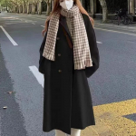 S&uuml;gis/talv uus naiste unisex keskmise pikkusega kaherealine tuulejope villane mantel 3XL must