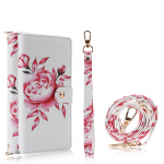 2-in-1 Eemaldatav Lilledega Rahakott Kaarditasku iPhone 17 17Air 16 15 14 Plus 13 12 Pro Max jaoks, kaelapael, Magsafe laadimiskate For iPhone 12Pro Max valge