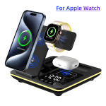 5 in 1 15W Foldable Wireless Charger Alarm Clock LED Light Dock For Samsung Apple Galaxy Watch Airpods Buds Pro Charging Station For Apple Watch