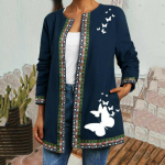 Fashion Ladies Vintage etnilise tr&uuml;kiga pikkade varrukatega jope jakk kardigan top XXXXXL sinine