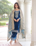 Naiste valmis disainer-salwar kameez India Bollywoodi peokleit sametkleit M sinine