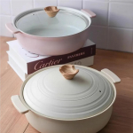 Kahe sangaga laualamp Supipott Induktsioonpliidiga &uuml;hilduv Mittekleepuva pinnaga Aeglane pliit V&auml;ike kuum pott Koduseks kasutamiseks K&ouml;&ouml;gitarve Table pan 24cm pink