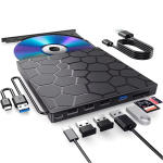 7-in-1 DVD-m&auml;ngija V&auml;line CD/DVD-draiv USB 3.0 Type C CD-kirjutaja HUB V&auml;line k&otilde;vaketas Lauaarvutile Mac Windows Linuxile must