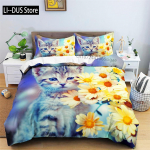 3D-kassiprindiga tekikott Lilleline voodipesukomplekt, kaheinimesevoodi, lastele T&uuml;drukutele Poistele Toa sisustus Luksuslik mikrofiibrist naljakas loomatekikott EU Single(135*200cm)3pcs