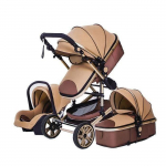 BAZARLAND30 Poussette 3 en 1 B&eacute;b&eacute; Combin&eacute;e Si&egrave;ge-Auto Nacelle Trio R&eacute;versible R&eacute;glable Haute Qualit&eacute; Roues increvables Canne khaki pruun