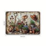 [1 tk vintage silt] Maamees vintage lilleline metallist silt | Aia seina kaunistus lillede, kastmikupoti ja m&uuml;tsidega | Vastupidav seinakunst 20x30cm（7.8x11.8inch）