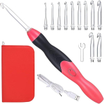 Glow Crochet Hook Set - 11 Interchangeable Hook Sizes 2.5mm to 8.0mm, USB Rechargeable LED Glow Crochet Hook Set red