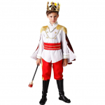 Laste Halloweeni kost&uuml;&uuml;mikomplekt krooni ja skeptriga, 6-7 aastat, 140 cm, Valge/Punane, Esmaklassiline kangas 140cm punane/valge