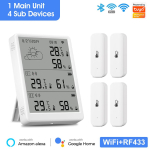 Tuya WiFi Ilmajaam Digitaalne Termomeeter Ruumi H&uuml;gromeeter RF433 Sise- ja V&auml;listingimuste Niiskuse- ja Temperatuuriandurid Laua-Seinakell With 4 Sensors gray