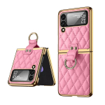Vietao luksuslik nahast telefoni&uuml;mbris Samsung Galaxy Z Flip 7/6/5/4/3 jaoks, kuldse kattega r&otilde;ngashoidjaga - Objektiivikile kaitse, Roosa For samsung Z flip 7 roosa