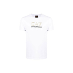 Emporio Armani EA7 SS22 Kuldne Logo &Uuml;mmargune Kaelus L&uuml;hikeste Varrukatega T-s&auml;rk Meeste pealisr&otilde;ivad 3LPT24-PJM9Z-1100 XL white