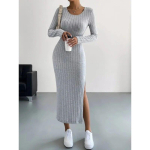Mood S&uuml;gis Soliidne Elegantne Kootud Naiste Pikk Kleit Talvine Pikkade Varrukatega Kampsunkleidid Kaelusega &Otilde;huke Seksikas Klubi Kleit 30449 XS must