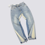 Trendikad laia s&auml;&auml;rega teksap&uuml;ksid, pestud, kulutatud, lappimine, unisex stiil S denim sinine v&auml;rv