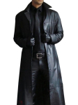 Meeste stiilne pikk PU-nahast tren&scaron;mantel Slim Fit 5XL must