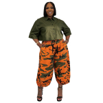 Naiste S L&otilde;tv Camouflage Harem P&uuml;ksid Elastsed V&auml;rvli Taskutega Kitsenevad Pikad P&uuml;ksid 1XL oranž