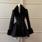 Talvine Hepburni Must Karuskraega Villane Mantel Prantsuse Stiilis Vintage Segud Kitsas Keskmise Pikkusega &Uuml;ler&otilde;ivad Elegantne Lolita Soe Mantel S must