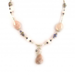 Les Tr&eacute;sors De Lily [D0148] - Collier Argent 'Zulu' Cristal / Agate Noire et Rose valge