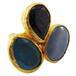 Les Tr&eacute;sors De Lily [Q5634] - Bague Cr&eacute;ateur 'Cl&eacute;opatra' turquoise noir dor&eacute; - 30x25 mm t&uuml;rkiissinine