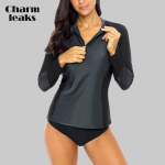 Charmleaks naiste pikkade varrukatega eesmine t&otilde;mblukk Rashguard s&auml;rk ujumistrikoo Patchwork ujumisriided s&auml;rk Rash Guard UPF50+ XL punane