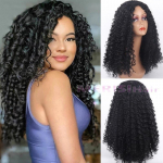 ilusad pikkade lokkis juustega parukad, pehme s&uuml;nteetiline parukas naistele must