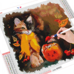 Teemanttikandid kassi ristpistes Halloweeni pilt kivist teemantmaalimisest loomade kodukaunistus Full Round 30x30CM