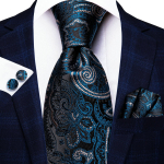 Hi-Tie Fashion Meeste Sinine Paisley Necktie Handky Mansetin&ouml;&ouml;bid &auml;ripulmadeks N-3377 sinine