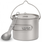 Lixada 750 ml/900 ml/1100 ml kerge titaanist pott kokkupandava sporiga matkamiseks v&auml;lik&auml;mpingus 1100ml pot & spork