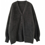 Moodne V-kaelusega Faux Mink fliisist kootud mantel s&uuml;gistalvine villane &otilde;huke keskmise pikkusega avar kampsun, pullover, naiste kampsunid 11650 OneSize tumehall v&auml;rv