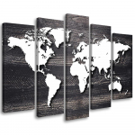Viieosalise pildiga l&otilde;uenditr&uuml;kk World Map Vintage 100x70 must/valge