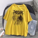 2023. aasta naiste T-s&auml;rk Harajuku Top Retro Korea stiilis Must Demon Punk Gooti Anime Prints Riided L&uuml;hikeste varrukatega suves&auml;rk XS kollane