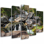 Viieosalise pildiga l&otilde;uenditr&uuml;kk Waterfall Forest Brook Rocks 100x70 hall v&auml;rv