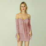 Naine &otilde;huke hingav puusaseelik, &uuml;hev&auml;rviline &otilde;mmeldud, sidemega, pikkade varrukatega volditav kleit S roosa