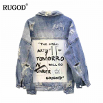 RUGOD Basic Coat Bombers Vintage Fabric Patchwork Denim jope Naiste Cowboy teksad S&uuml;gises kulunud rebenenud auguga teksajakk S sinine
