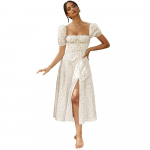 Suvine naiste kleit Moodne mullvarrukatega U-kaelusega lillelised lipsud lahtine pikk kleit S valge