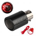 Universal Car Modified Carbon Fiber Tail pipes With Red/Blue LED Flaming Luminous Car Exhaust Muffler Pipe 63-65mm Red light straight